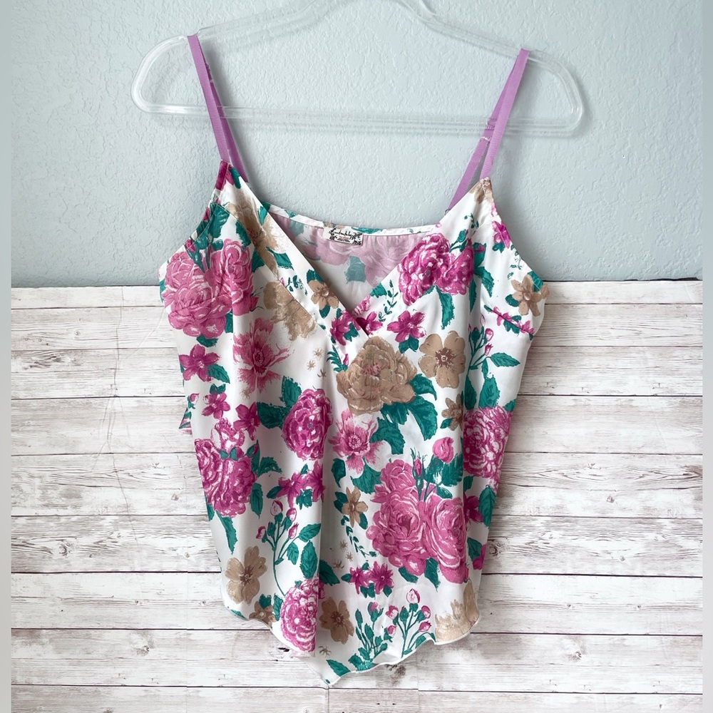 Intimately Free People Pink Floral Crop Asymmetrical Camisole Size Medium